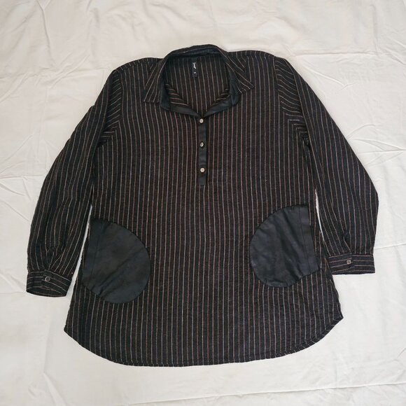 Grandi Women's Black Striped Exposed Front Pockets Long Sleeve Tunic Top Size M - Picture 4 of 12